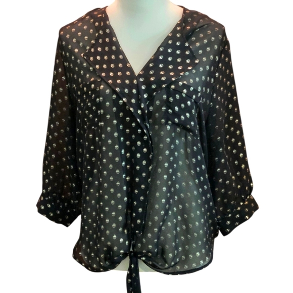 Glam Dollz Blown Away Top Black Silver Polka Dot Sheer Women's Top size XL - Picture 1 of 14